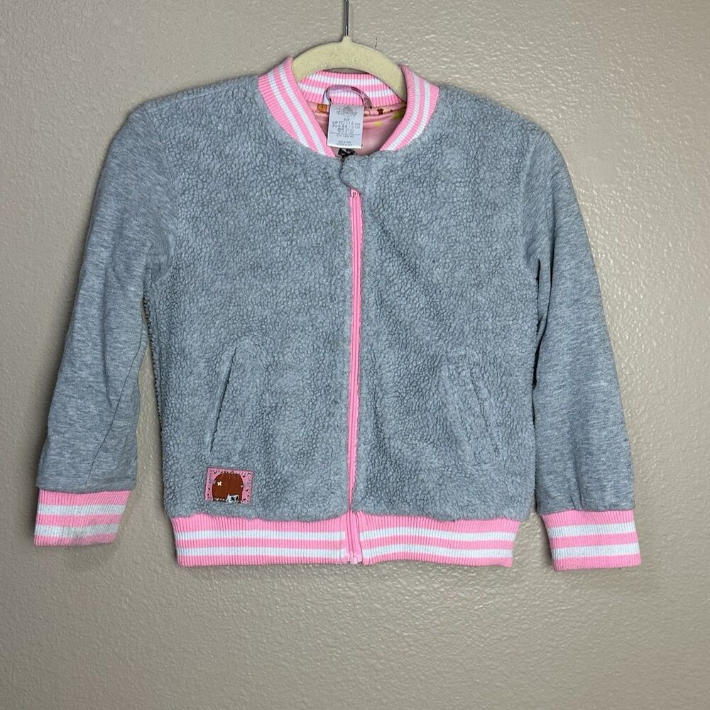 Disney Girls Fleece Jacket Size Small Gray Pink Animal Cat Paw Print Chill Dude